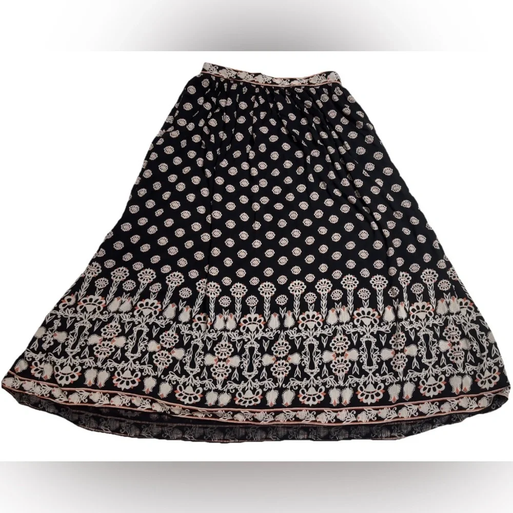 Max Studio Floral Border Print Pull-On Smocked Waist Midi Skirt SZ SM